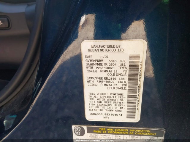Aukcja sprzedaży 2008 Infiniti Fx35, vin: JNRAS08U98X104074, numer aukcji: 44761072