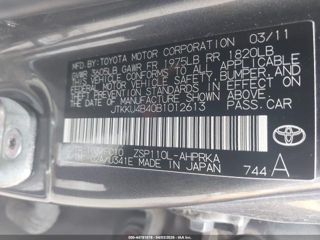 2011 SCION XD JTKKU4B40B1012613 Photo 8