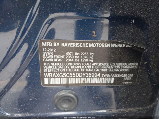 2013 Bmw 528i მანქანა იყიდება აუქციონზე, vin: WBAXG5C55DDY36994, აუქციონის ნომერი: 44761090