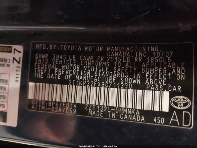 2008 TOYOTA MATRIX 2T1KR32EX8C711330 Photo 8
