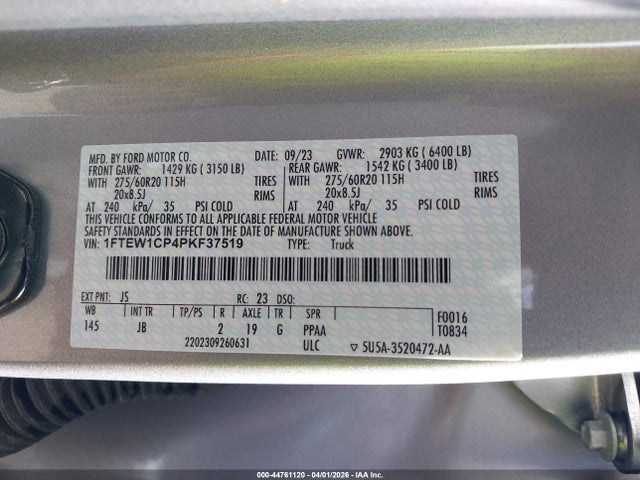 Продаж на аукціоні авто 2023 Ford F-150 Xl, vin: 1FTEW1CP4PKF37519, номер лоту: 44761120
