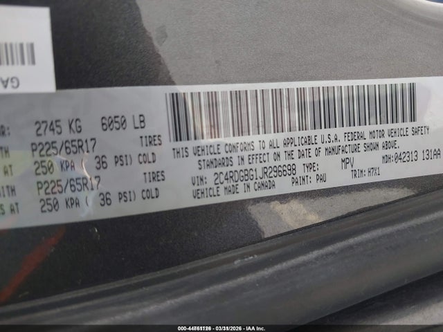 2C4RDGBG1JR296698 Dodge Grand Caravan Se