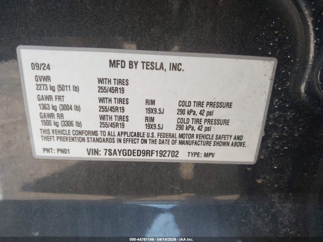 Продажа на аукционе авто 2024 Tesla Model Y Long Range Single Motor Rear-wheel Drive/rwd, vin: 7SAYGDED9RF192702, номер лота: 44761146