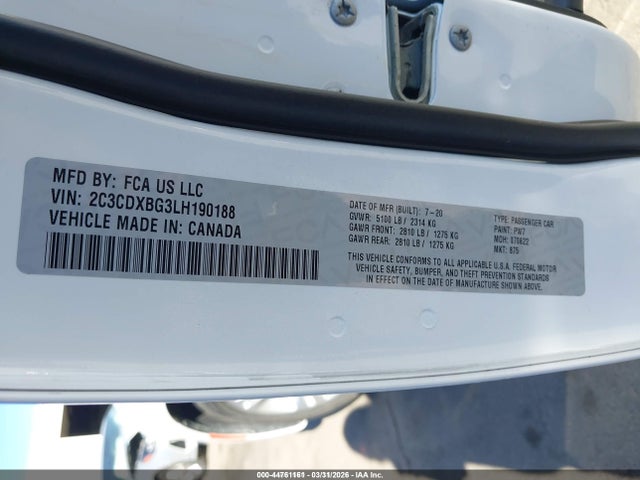 2C3CDXBG3LH190188 Dodge Charger Sxt Rwd