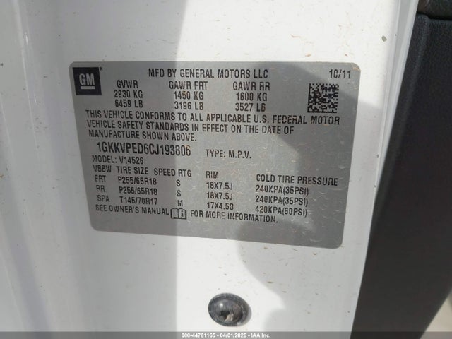 Aukcja sprzedaży 2012 Gmc Acadia Sle, vin: 1GKKVPED6CJ193806, numer aukcji: 44761165