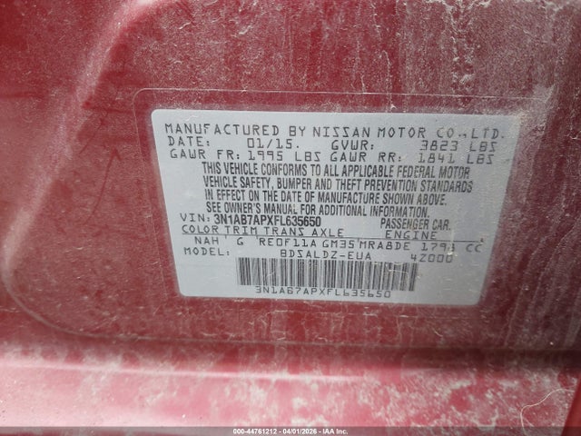 3N1AB7APXFL635650 Nissan Sentra Fe+ S/s/sl/sr/sv