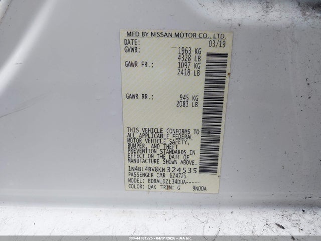 Nissan Altima 2.5 S 2019 1N4BL4BV8KN324535 Image 9