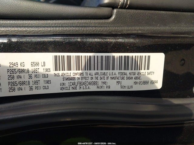 Aukcja sprzedaży 2014 Jeep Grand Cherokee Limited, vin: 1C4RJFBG4EC403891, numer aukcji: 44761237