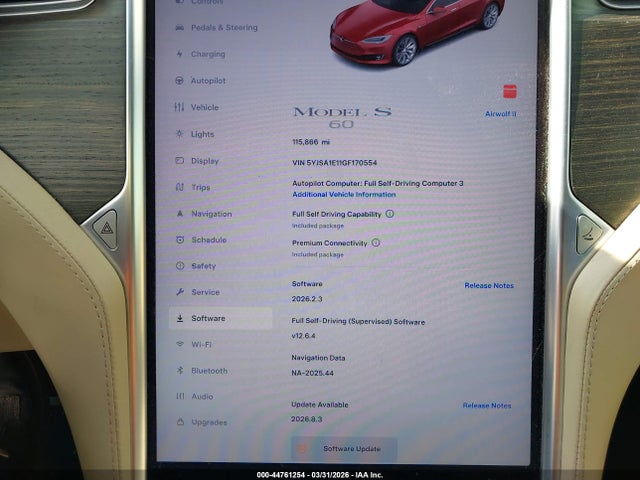 44761254 :رقم المزاد ، 5YJSA1E11GF170554 vin ، 2016 Tesla Model S 60/70/75/85 مزاد بيع