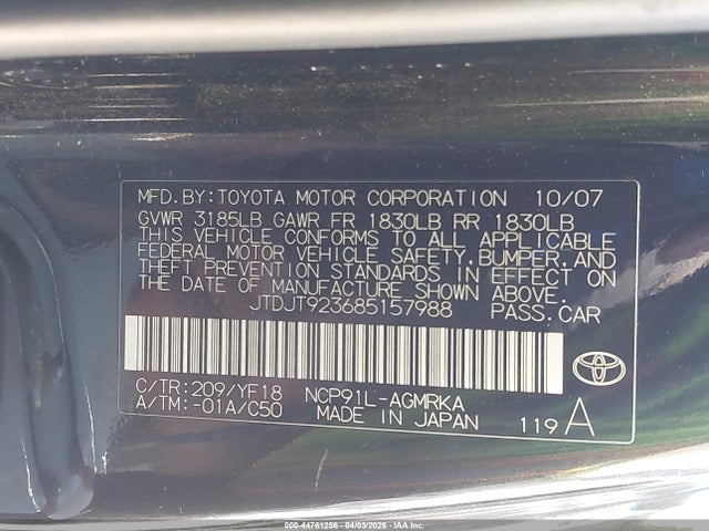 2008 TOYOTA YARIS JTDJT923685157988 Photo 8