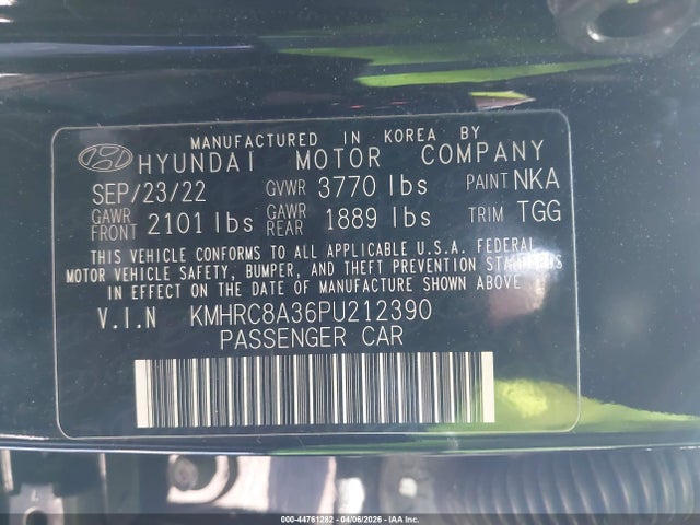 44761282 :رقم المزاد ، KMHRC8A36PU212390 vin ، 2023 Hyundai Venue Sel مزاد بيع