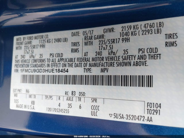 2017 FORD ESCAPE 1FMCU9GD3HUE18454 Photo 8