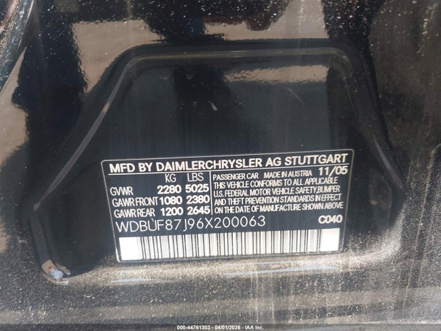 44761303 :رقم المزاد ، WDBUF87J96X200063 vin ، 2006 Mercedes-benz E 350 4matic مزاد بيع
