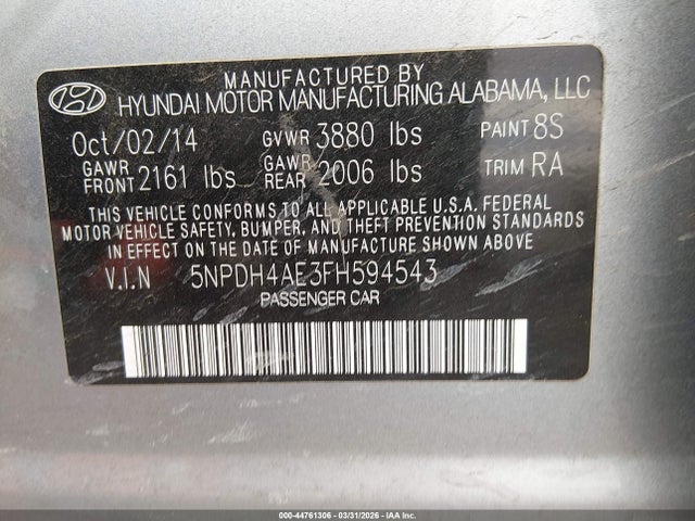Hyundai ELANTRA SE 2015 5NPDH4AE3FH594543 Image 9