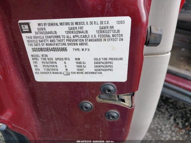 Aukcja sprzedaży 2004 Buick Rendezvous Cx, vin: 3G5DB03E64S555866, numer aukcji: 44761318