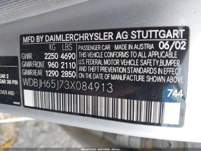 Aukcja sprzedaży 2003 Mercedes-benz C 320, vin: WDBJH65J73X084913, numer aukcji: 44761330