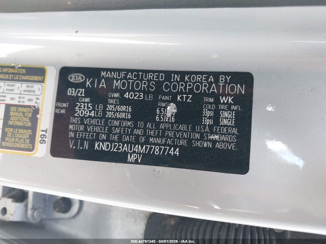 2021 Kia Soul S მანქანა იყიდება აუქციონზე, vin: KNDJ23AU4M7787744, აუქციონის ნომერი: 44761340