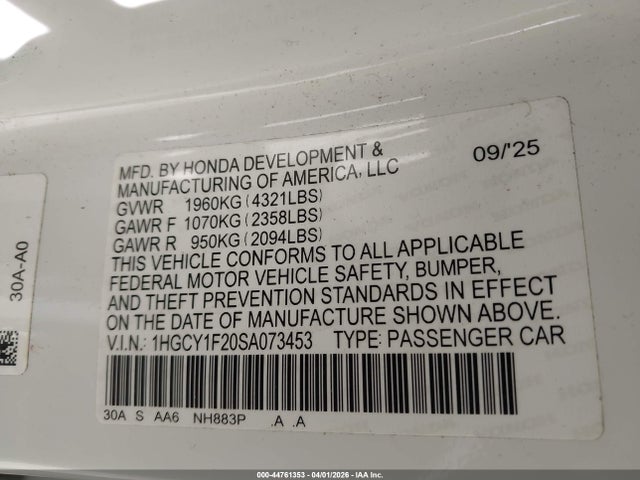 Продаж на аукціоні авто 2025 Honda Accord Lx, vin: 1HGCY1F20SA073453, номер лоту: 44761353