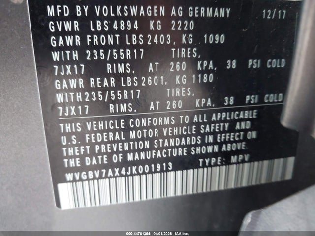 WVGBV7AX4JK001913 Volkswagen Tiguan Limited 2.0t