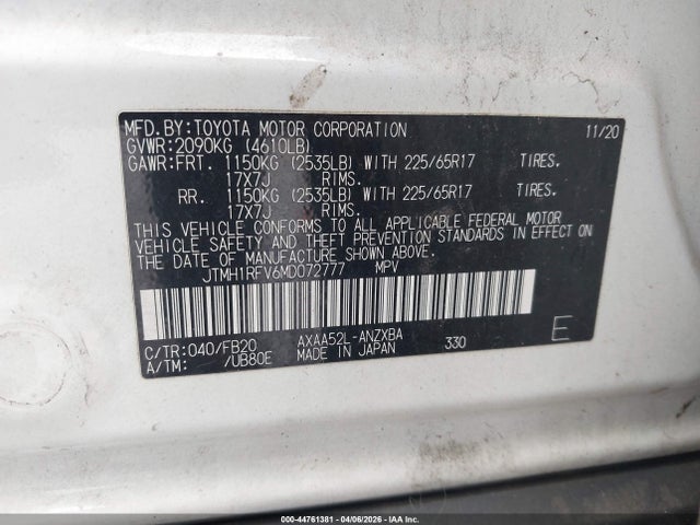 JTMH1RFV6MD072777 Toyota RAV4 LE