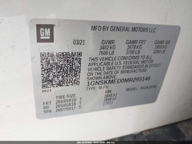 2021 CHEVROLET TAHOE 1GNSKMED0MR295146 Photo 8