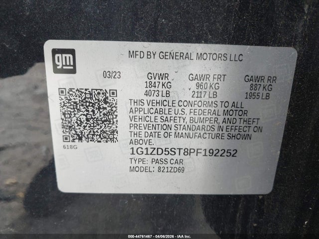 Продаж на аукціоні авто 2023 Chevrolet Malibu Fwd 1lt, vin: 1G1ZD5ST8PF192252, номер лоту: 44761467