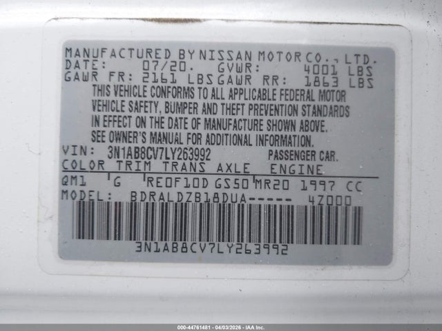 3N1AB8CV7LY263992 Nissan Sentra Sv Xtronic Cvt