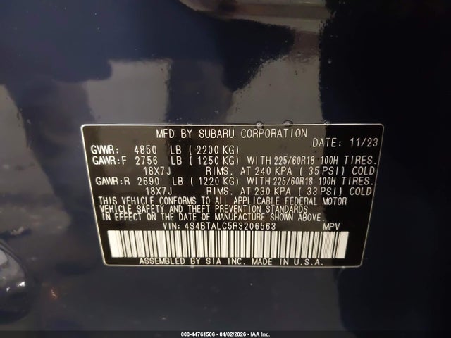 Aukcja sprzedaży 2024 Subaru Outback Onyx Edition, vin: 4S4BTALC5R3206563, numer aukcji: 44761506
