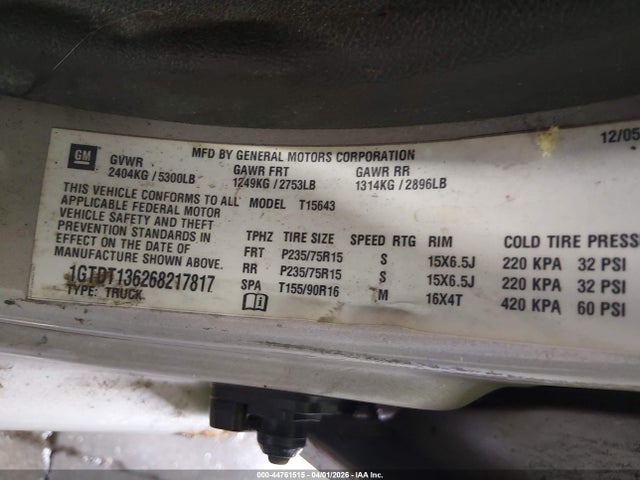 Aukcja sprzedaży 2006 Gmc Canyon Sle1, vin: 1GTDT136268217817, numer aukcji: 44761515
