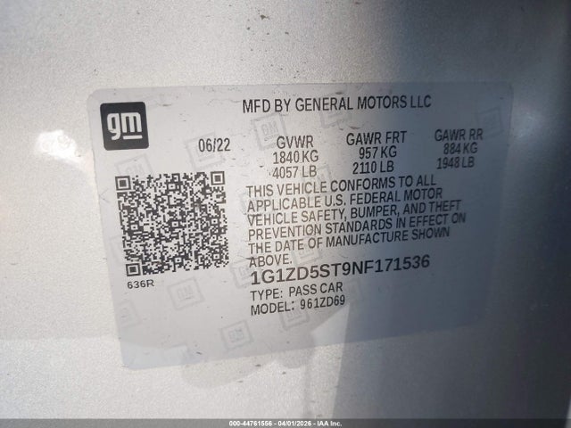 1G1ZD5ST9NF171536 Chevrolet Malibu Fwd Lt