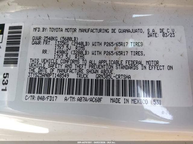 Продажа на аукционе авто 2023 Toyota Tacoma Trd Sport, vin: 3TYSZ5AN0PT140549, номер лота: 44761581