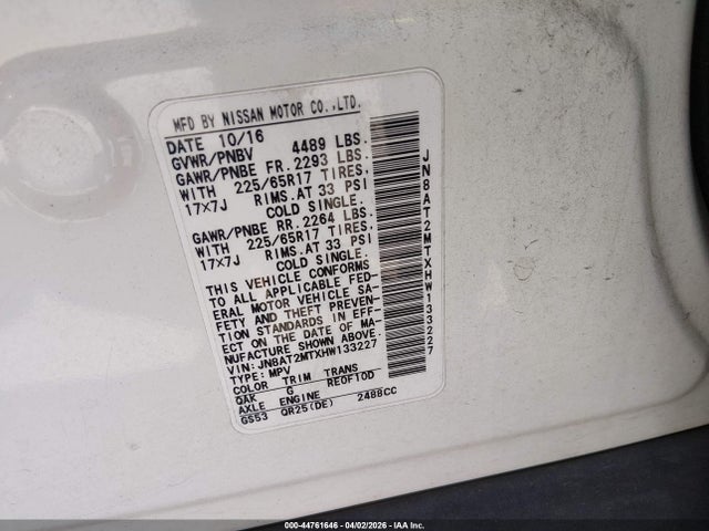 Продажа на аукционе авто 2017 Nissan Rogue S, vin: JN8AT2MTXHW133227, номер лота: 44761646