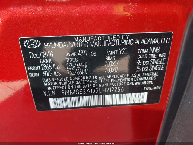 Продаж на аукціоні авто 2020 Hyundai Santa Fe Sel, vin: 5NMS33AD9LH212256, номер лоту: 44761658