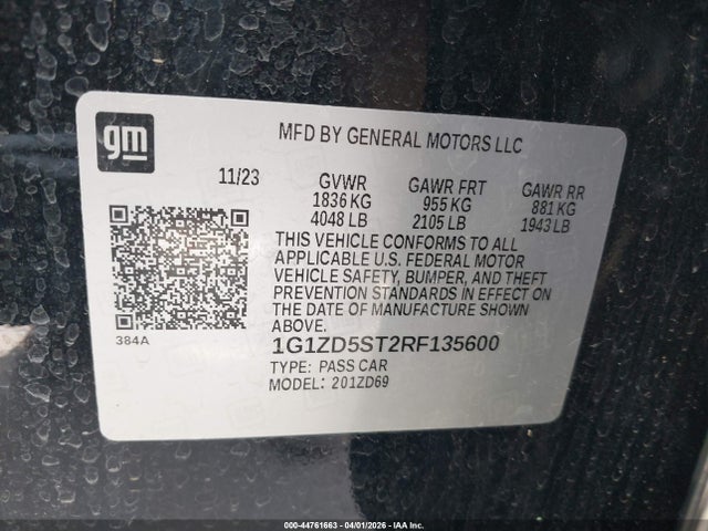 Aukcja sprzedaży 2024 Chevrolet Malibu Fwd 1lt, vin: 1G1ZD5ST2RF135600, numer aukcji: 44761663