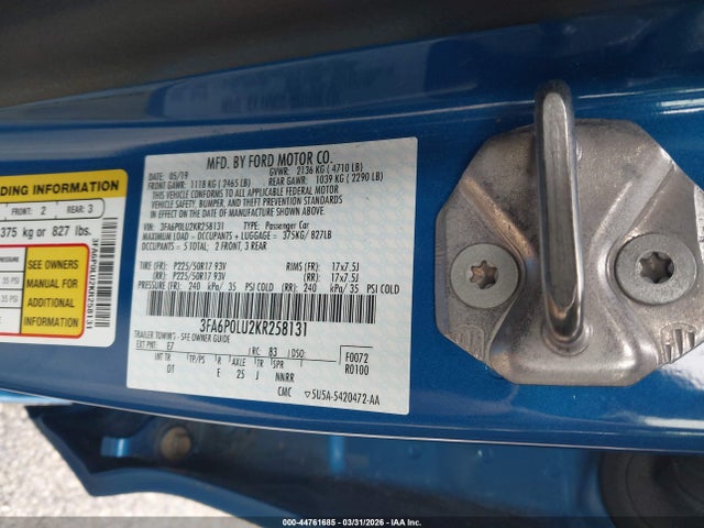 2019 FORD FUSION HYBRID 3FA6P0LU2KR258131 Photo 8