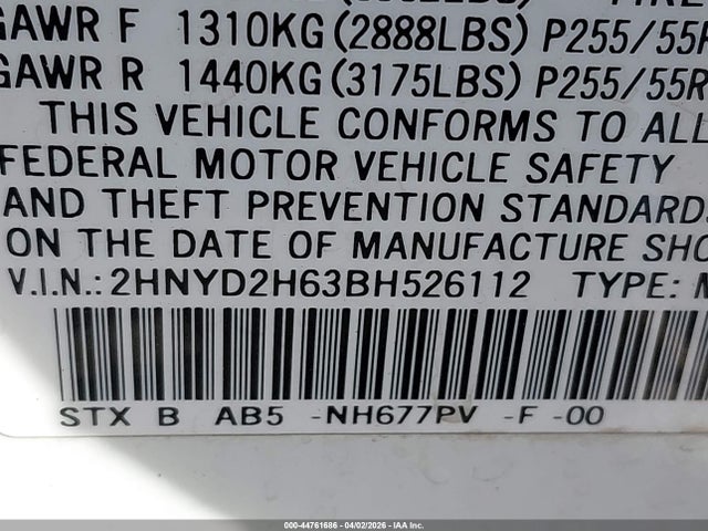Продаж на аукціоні авто 2011 Acura Mdx Technology Package, vin: 2HNYD2H63BH526112, номер лоту: 44761686