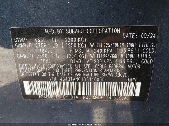 2025 SUBARU OUTBACK 4S4BTANC1S3146056 Photo 8