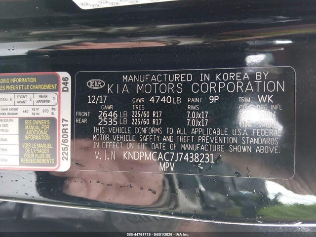 2018 Kia Sportage Lx მანქანა იყიდება აუქციონზე, vin: KNDPMCAC7J7438231, აუქციონის ნომერი: 44761719