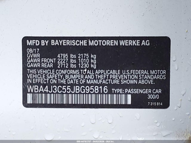 Продаж на аукціоні авто 2018 Bmw 430i Gran Coupe Xdrive, vin: WBA4J3C55JBG95816, номер лоту: 44761757