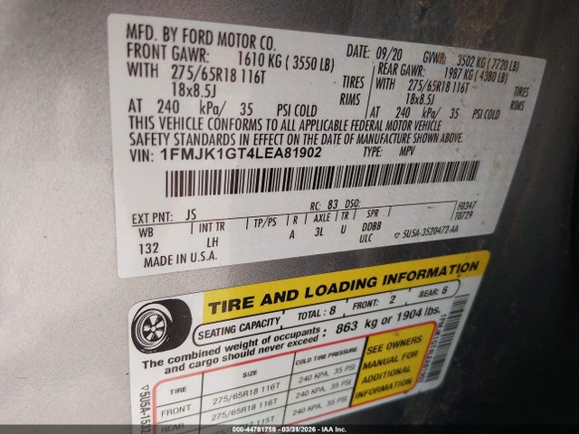 1FMJK1GT4LEA81902 Ford Expedition Xl Max