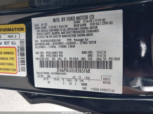 Ford Fusion Hybrid Se 2020 3FA6P0LU5LR265768 Image 9