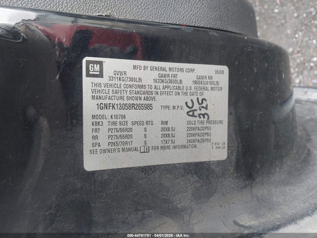 Aukcja sprzedaży 2008 Chevrolet Tahoe Lt, vin: 1GNFK13058R265985, numer aukcji: 44761781