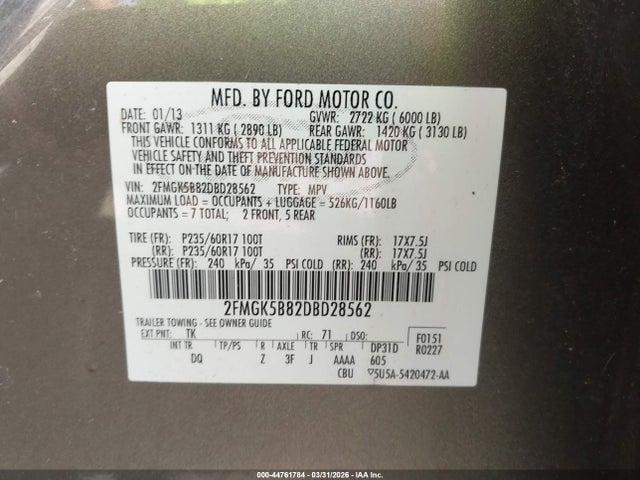 2013 FORD FLEX 2FMGK5B82DBD28562 Photo 8