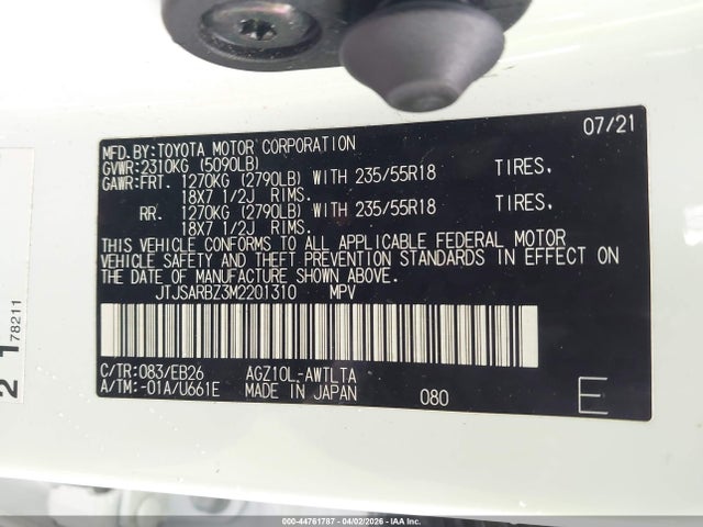 Aukcja sprzedaży 2021 Lexus Nx 300 F Sport, vin: JTJSARBZ3M2201310, numer aukcji: 44761787