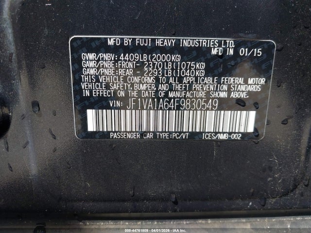 2015 SUBARU WRX JF1VA1A64F9830549 Photo 8
