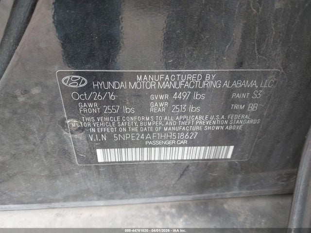 5NPE24AF1HH518627 Hyundai SONATA SE