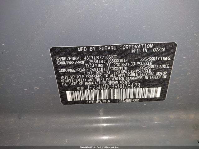 Продаж на аукціоні авто 2024 Subaru Crosstrek Premium, vin: JF2GUADC3R8878423, номер лоту: 44761828