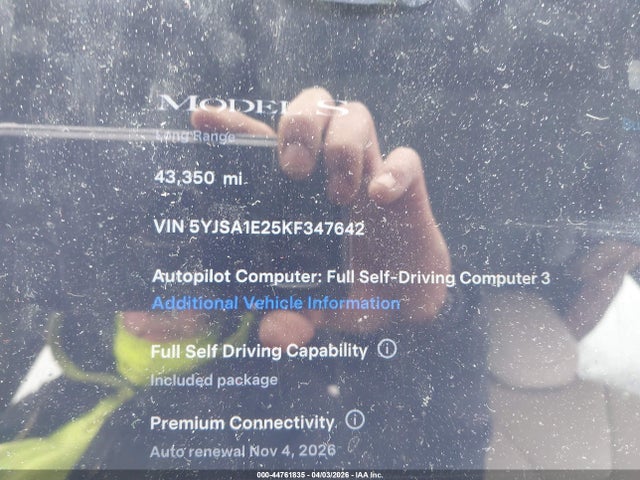 Aukcja sprzedaży 2019 Tesla Model S 100d/75d/long Range/standard Range, vin: 5YJSA1E25KF347642, numer aukcji: 44761835