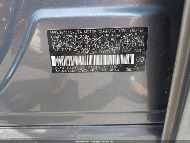 Aukcja sprzedaży 2016 Lexus Is 300, vin: JTHCM1D26G5009123, numer aukcji: 44761841