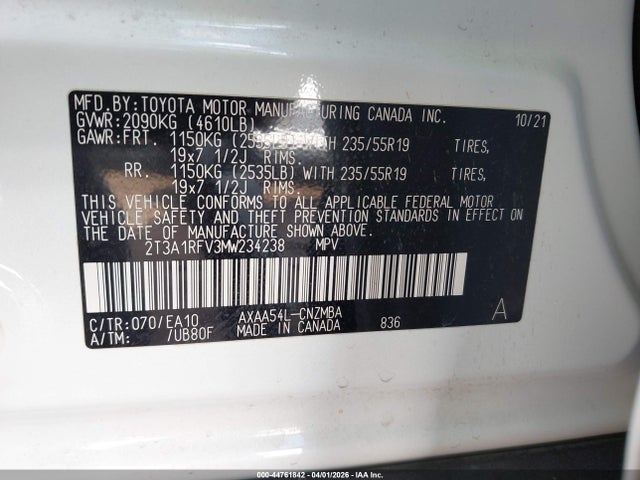 2T3A1RFV3MW234238 Toyota Rav4 Xle Premium